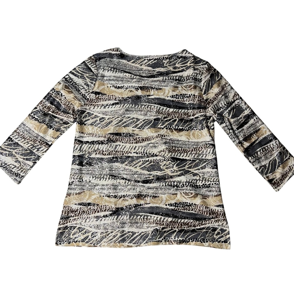 Kate Park Womens Abstract Animal Print Glitter Metallic 3/4 Sleeve Top Small - Picture 6 of 6